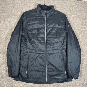 Eddie Bauer Womens Puffer Jacket Black Zip Front Quilted Lightweight Insulated